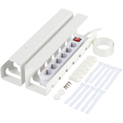 Relaxdays Kabelkanal Schreibtisch, 2er Set, Kabelmanagement, HBT: 10 x 43 x 10 cm, Zubehör zum Fixieren, weiß