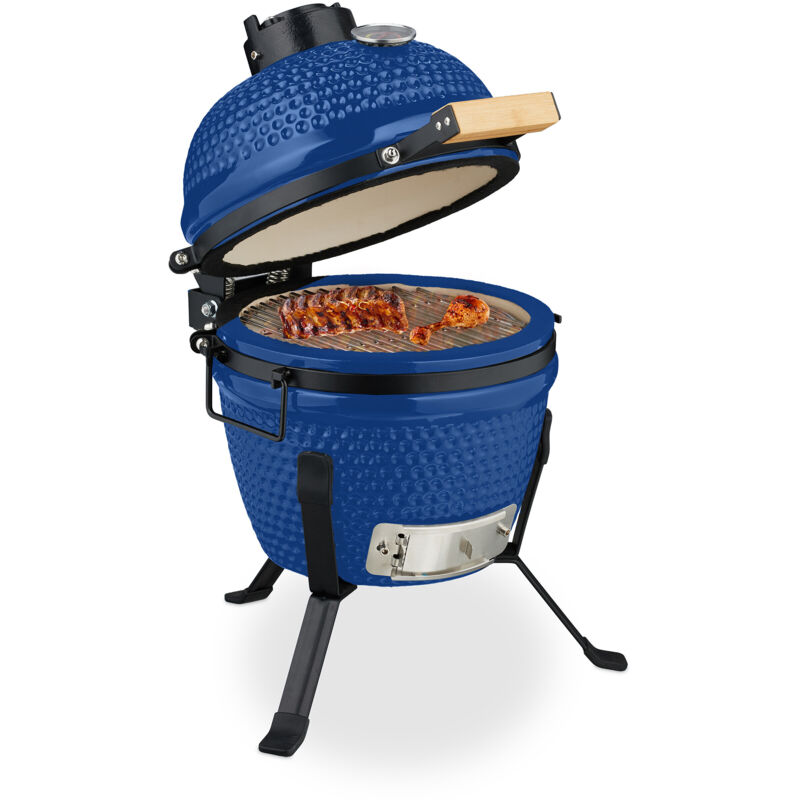 Relaxdays Kamado Barbecue, Ø 26 cm, Ceramic BBQ Grill, with Thermometer up to 450°C, Outdoor Cooking, Smoker, Egg Shape