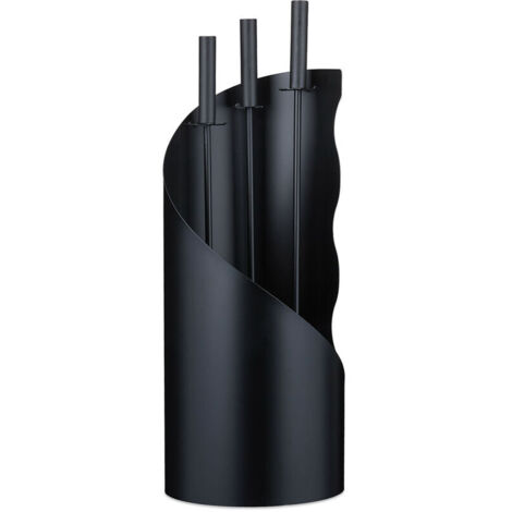 Relaxdays Kaminbesteck, modern, 4-teilige Kamingarnitur mit Schürhaken, Ascheschaufel, Kaminbesen & Ständer, schwarz