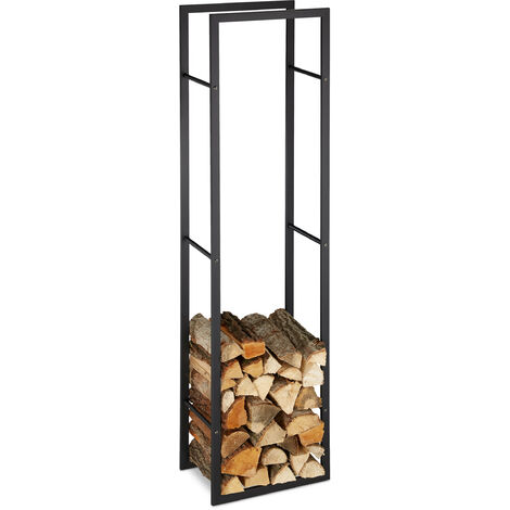 Kaminholzregal für innen, hohes Feuerholzregal für Kamin & Ofen, Stahl, HxBxT: 170 x 44,5 x 30 cm, schwarz