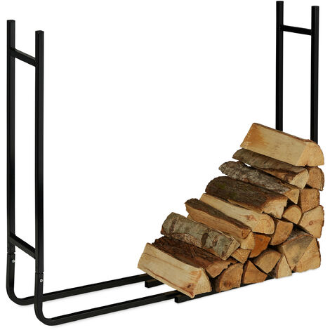 Relaxdays Kaminholzregal, Metall, außen & innen, für Brennholz, moderne Holzstapelhilfe, HxBxT: 91x123x19,5 cm, schwarz