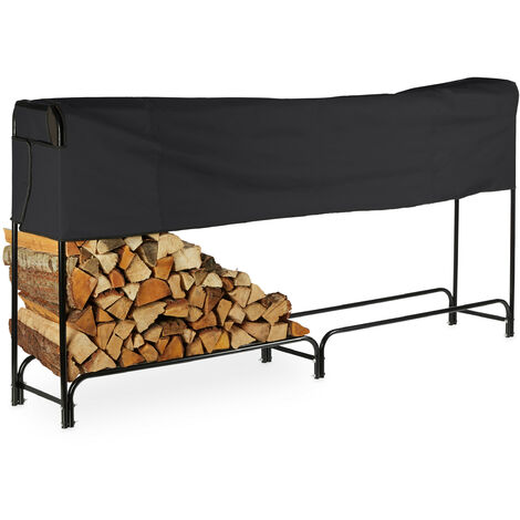 Relaxdays Kaminholzregal mit Abdeckung, pulverbeschichteter Stahl, außen, Brennholzregal, HBT 122 x 250 x 30 cm, schwarz
