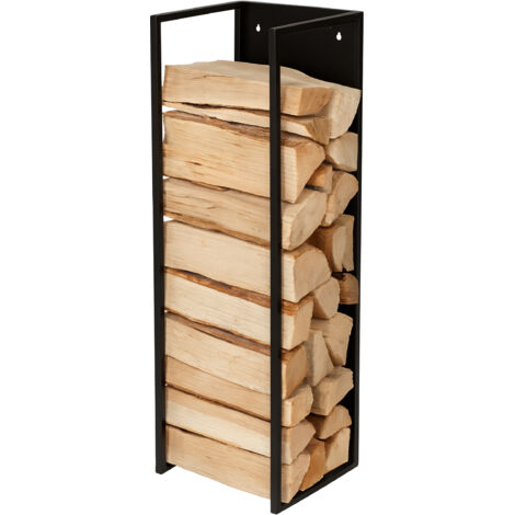 Relaxdays Kaminholzregal, Wandmontage, HBT: 100x25x25 cm, Feuerholz, pulverbeschichtet, Eisen, Brennholzregal, schwarz
