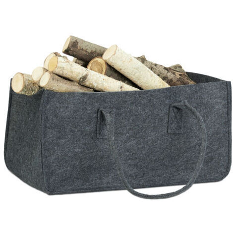 Relaxdays Kaminholztasche aus Filz, tragbarer Feuerholzkorb, faltbarer Zeitungshalter HxBxT: 25 x 25 x 50 cm, anthrazit