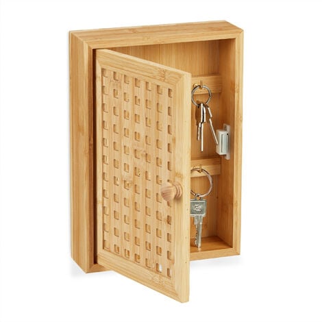 Relaxdays Key Cabinet, Bamboo Key Storage, 8 Hooks, HxWxD: 27 x 19 x 7.5 cm, for Hallway, Key Cabinet, Key Box, Natural