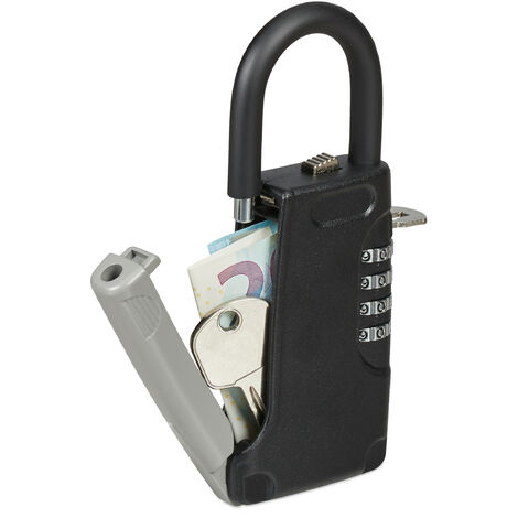 Relaxdays Key Safe with Hanger, 4-digit Numerical Code, Outside, Small Lockable Vault, HxWxD: 14.5 x 6 x 2 cm, Black