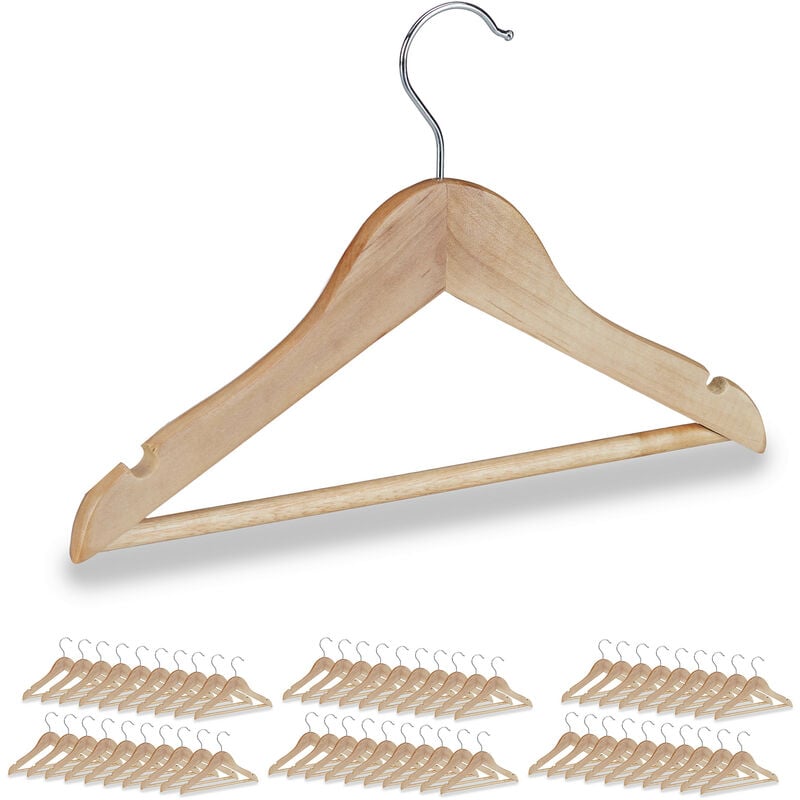 Relaxdays Childrens Coat Hangers, Set of 60, Pants Rail, Shirt, 360 Swivel Hooks, Kids', Girls & Boys, Wooden, Natural