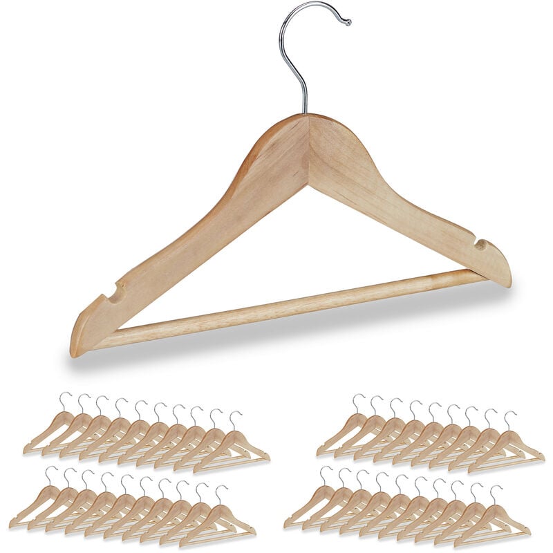 Relaxdays - Childrens Coat Hangers, Set of 40, Pants Rail, Shirt, 360 Swivel Hooks, Kids', Girls & Boys, Wooden, Natural