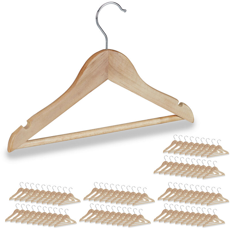 Relaxdays Childrens Coat Hangers, Set of 80, Pants Rail, Shirt, 360 Swivel Hooks, Kids', Girls & Boys, Wooden, Natural