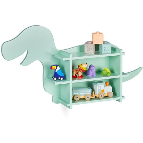 Relaxdays Kinderregal Dino, 2 offene Fächer, Bücherregal Kinder, Wand, HBT: 43,5x84x13,5 cm, Kinderzimmer Regal, türkis