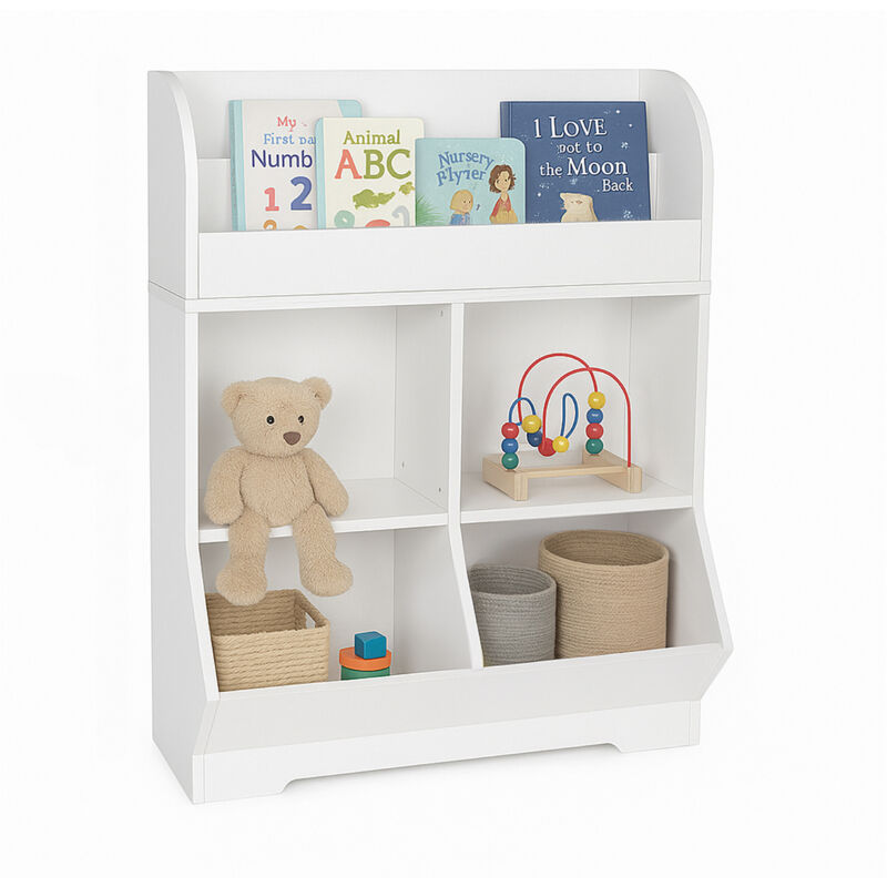 Relaxdays Kinderregal Für Bücher, 2 Buchablagen, 4 Fächer, Hxbxt, 89, 5 X 67 X 30 Cm, Spielzeugregal, Stauraum, Weiß