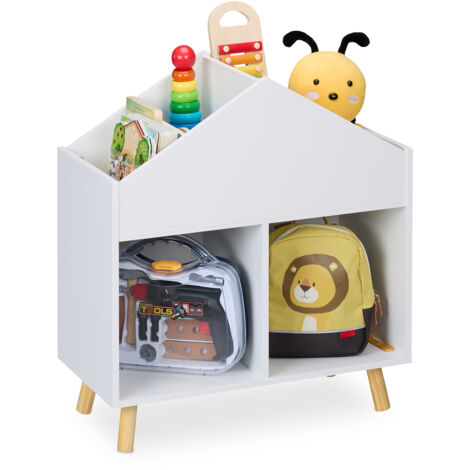 Relaxdays Kinderregal Haus, HxBxT: 64,5 x 60 x 30 cm, 6 Fächer, Aufbewahrungsregal Kinderzimmer, Hausform, weiß/natur