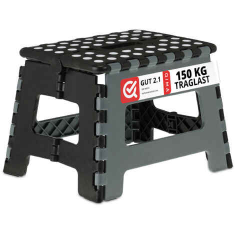 Relaxdays Klapphocker faltbar, Camping Hocker, Kinder Badhocker, bis 150 kg, Kunststoff, HBT: 22x35x28 cm, schwarz/grau