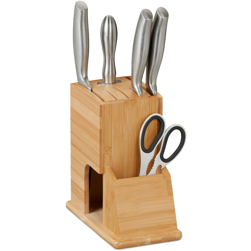 Relaxdays - Knife Block, Storage for Wide Blades, Universal Holder, 21 x 11 x 22 cm, Bamboo Rack, Without Knives, Natural