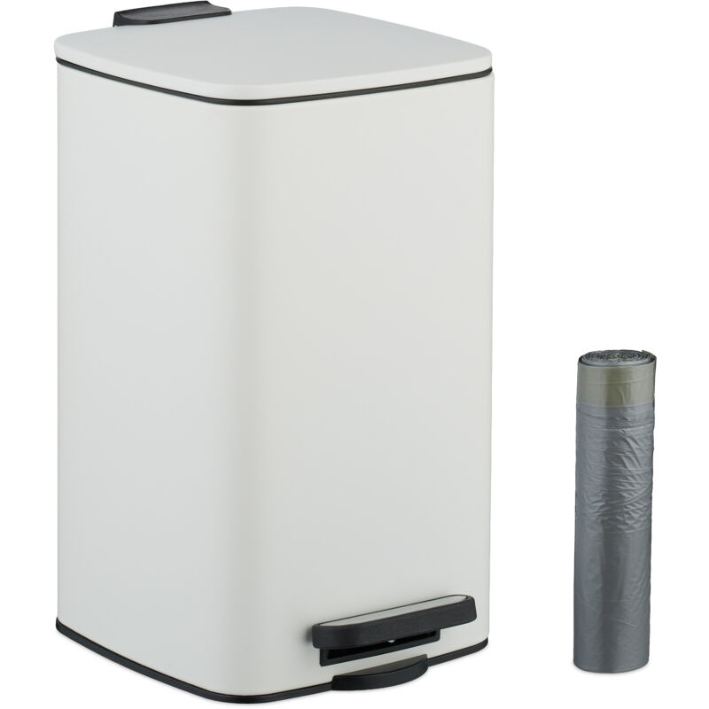 Relaxdays - Kosmetikeimer, 8 L, Absenkautomatik, Entnehmbarer Inneneimer, Metall, Bad Mülleimer, Inkl. Müllbeutel, Weiß