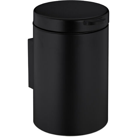 Relaxdays Kosmetikeimer Wandmontage, 5 Liter, Absenkautomatik, Inneneimer, Metall, runder Badezimmer Mülleimer, schwarz