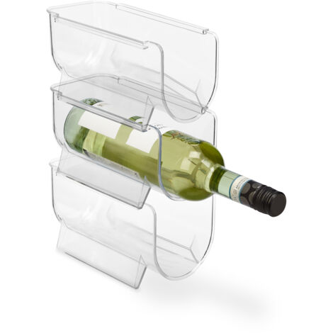 Relaxdays Kühlschrank Organizer Flaschen, 3er Set, stapelbar, Flaschenhalter, HxBxT: 10,5 x 11 x 20,5 cm, transparent