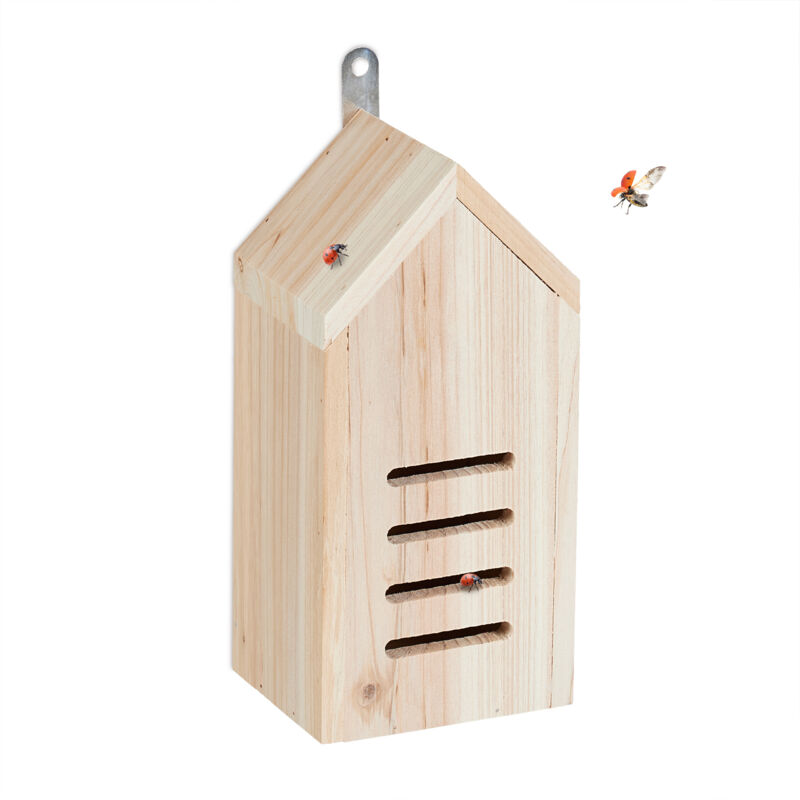 Relaxdays - Ladybird House, Untreated Fir Wood, Hxwxd, 25 X 12 X 10 Cm, For Hanging, Insect Hotel For Ladybirds, Natural