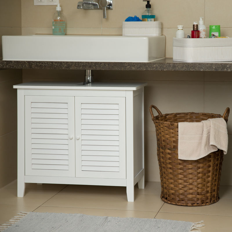 Relaxdays Lamell White Under Sink Cabinet Bamboo Bathroom Basin