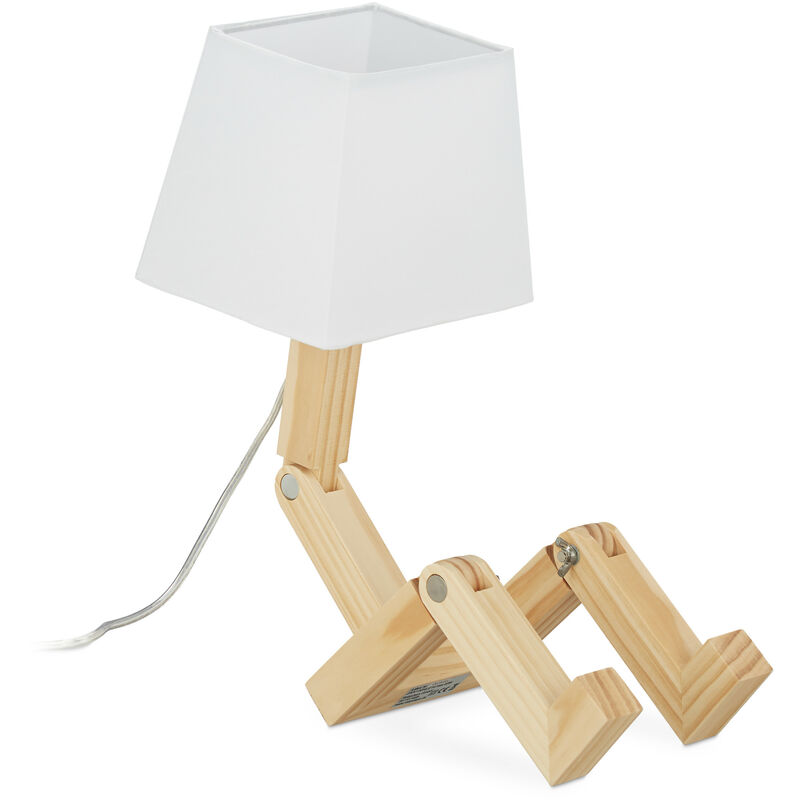 Image of Lampada da Scrivania a Robot, Regolabile, Paralume, Originale, da Lettura, hlp 42x18x32 cm, Legno Naturale - Relaxdays