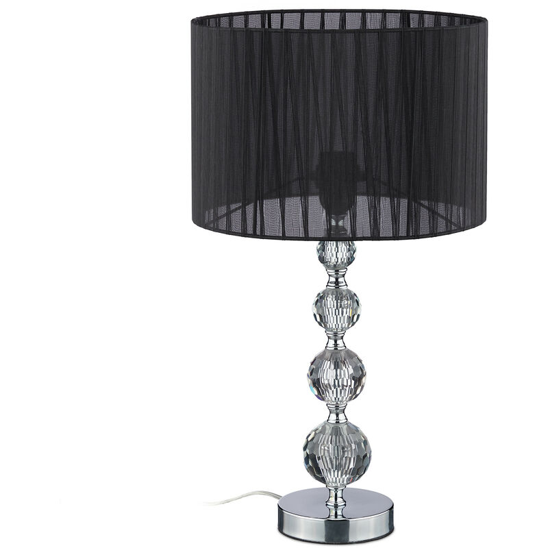 Image of Lampada da Tavolo, Abat-Jour dal Design in Cristallo, h x d: 54 x 29,5 cm, Attacco E27, con Paralume, Nero - Relaxdays