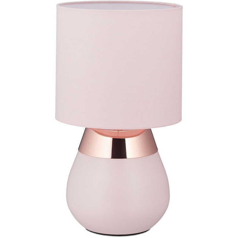 Bedside lamp with touch, table lamp living room & bedroom, fabric shade, E14, HxD: 32x18 cm, touch lamp, pink - Relaxdays