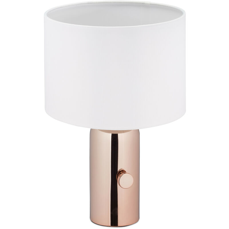 Image of Lampada da Tavolo Dimmerabile, Abatjour HxD 34x22cm, Paralume in Stoffa, Attacco E14, Metallo, Oro Rosa Bianco - Relaxdays