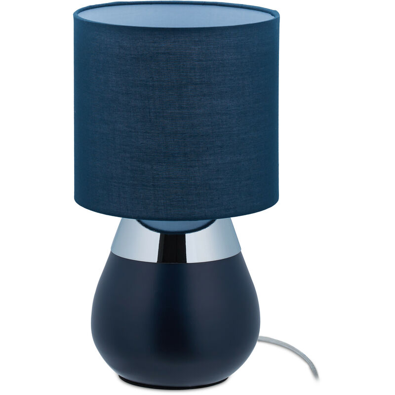 Bedside lamp Touch, E14 socket, indirect light, oval table lamp with shade, HxD: 32 x 18 cm, dark blue - Relaxdays