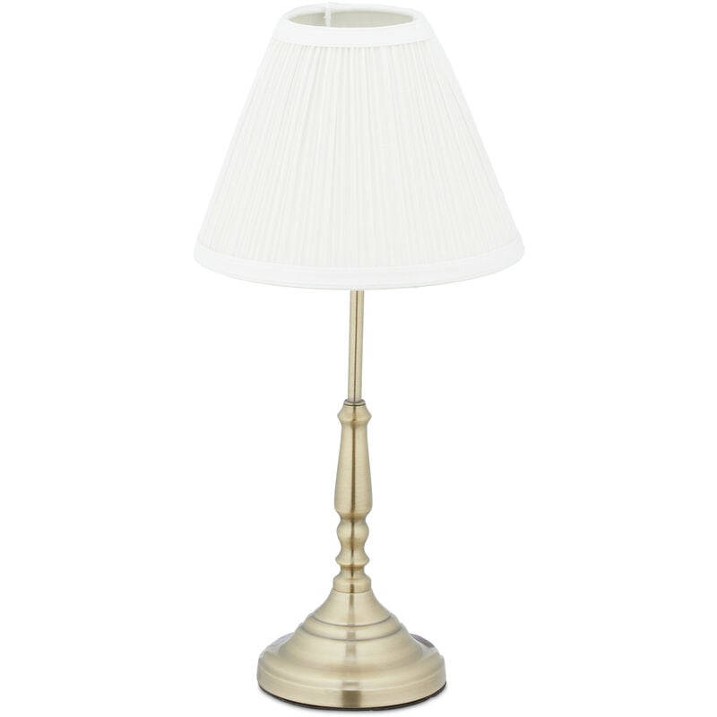 Image of Lampada da Tavolo, Paralume in Stile Vintage, Salotto & Camera, Luce da Comodino, 43 x 21 cm, Bianco/Dorato - Relaxdays