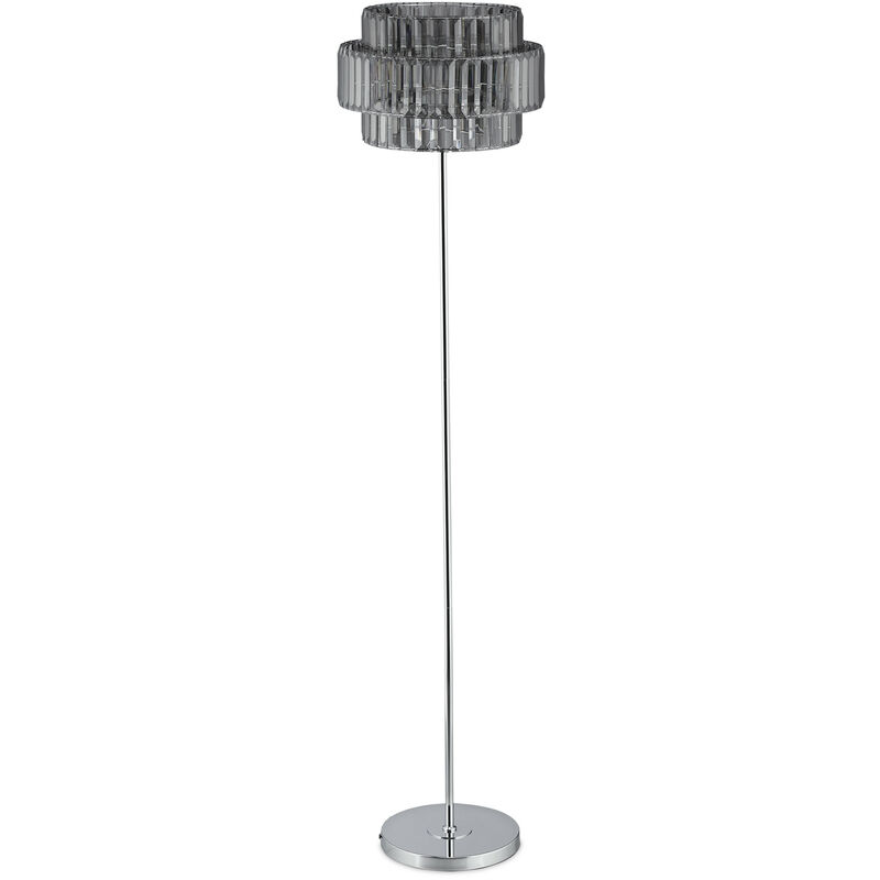 Image of Lampada da Terra con Paralume, Stelo Cromato, Attacco E27, Piantana da Pavimento, 150 x 34, Argento e Grigio - Relaxdays