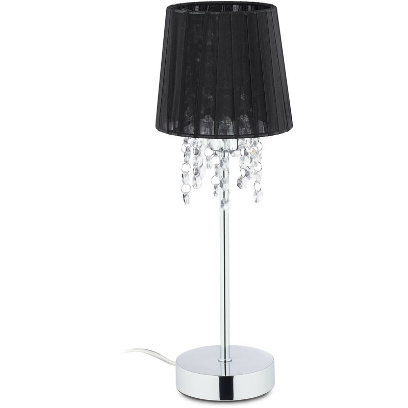 Image of Relaxdays - Lampada in Cristallo, Paralume in Organza, Base Rotonda, Luce da Comodino, HxD 41 x 14,5 cm, NeroArgento