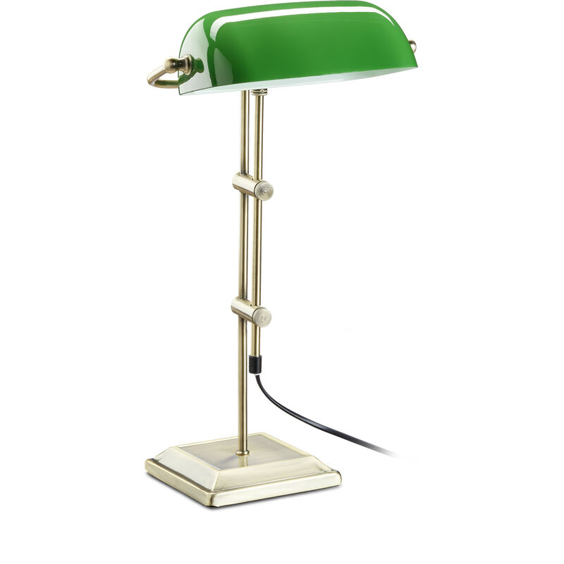 Image of Relaxdays - Lampada Ministeriale Verde da Tavolo Vetro Decorativa Retro Effetto Ottone HxLxP: 52 x 27 x 18 cm Bronzo