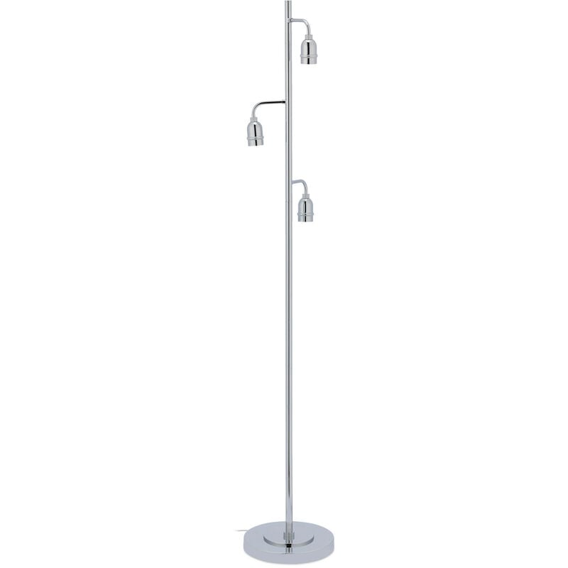 Lampadaire, 3 lumières, câble avec interrupteur à pied, salon, couloir, HxD : 150x25 cm, douille E27, argenté - Relaxdays