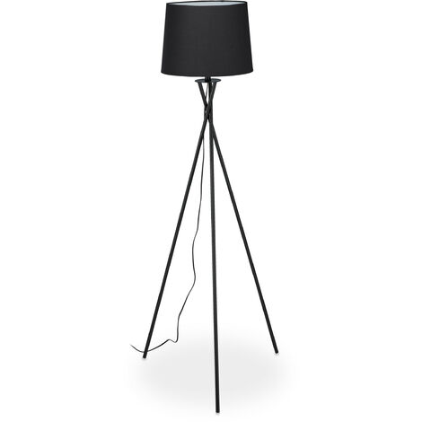 Relaxdays Lampadaire trépied, lampe tripode avec abat-jour en tissu, luminaire E27, industriel, HxD: 158 x 61 cm, noir