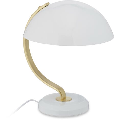 Lámpara de mesa 25*48 metal blanco y dorado envejecido tulipa