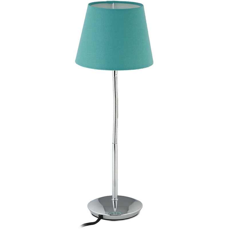 Relaxdays - Lampe de chevet, bras flexible, abat-jour tissu, pied chromé, douille E14, luminaire, HxD: 47x17 cm, turquoise