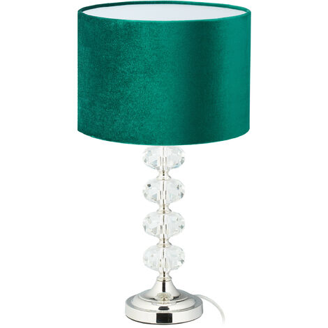   Lampe de chevet, velours et cristal, HxD : 47 x 26 cm, douille E14, table, éclairage indirect, chambre, vert