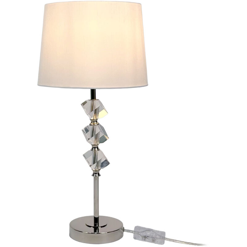 Relaxdays Lampe de table, abat-jour soie synthétique, pied en cristal, douille E27, salon/chambre, 53 x 25 cm, crème