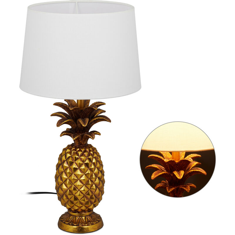 Relaxdays Lampe de table ananas, moderne avec Abat-jour, Douille E27, décoration, avec câble, HxD 54 x 30 x 16 cm, dorée