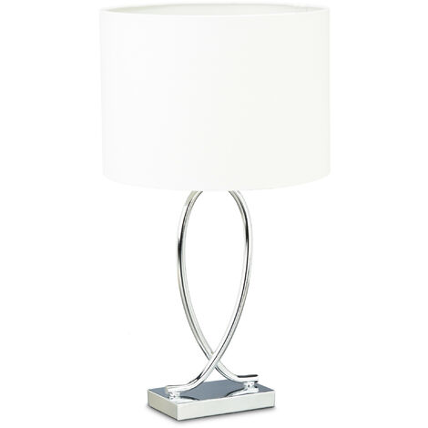   Lampe de table argenté abat-jour rond lampe de chevet moderne design fer HxlxP: 51 x 28 x 28 cm, blanc