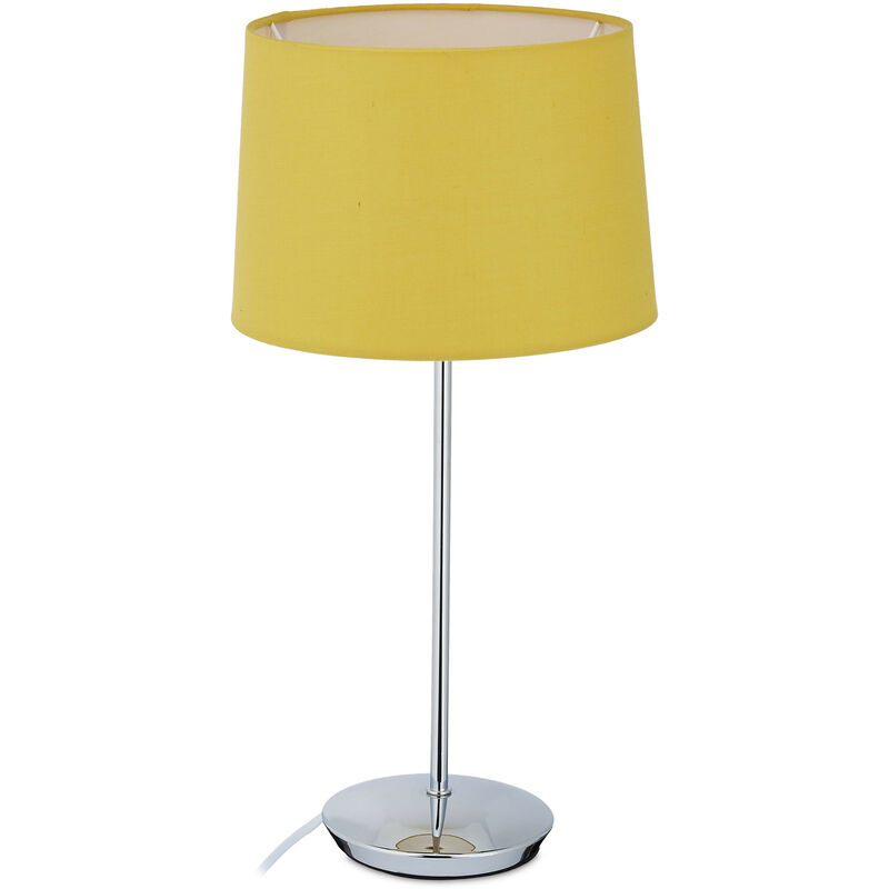 Relaxdays - Lampe de table avec abat-jour, pied chromé, douille 14, salon et chambre à coucher, veilleuse de nuit, jaune.
