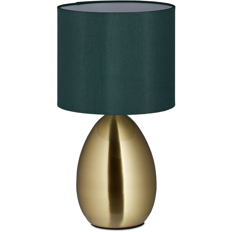 Relaxdays - Lampe de table de nuit Tactile, modulable, moderne avec 3 niveaux, E14 veilleuse avec câble 49x30 cm, laiton