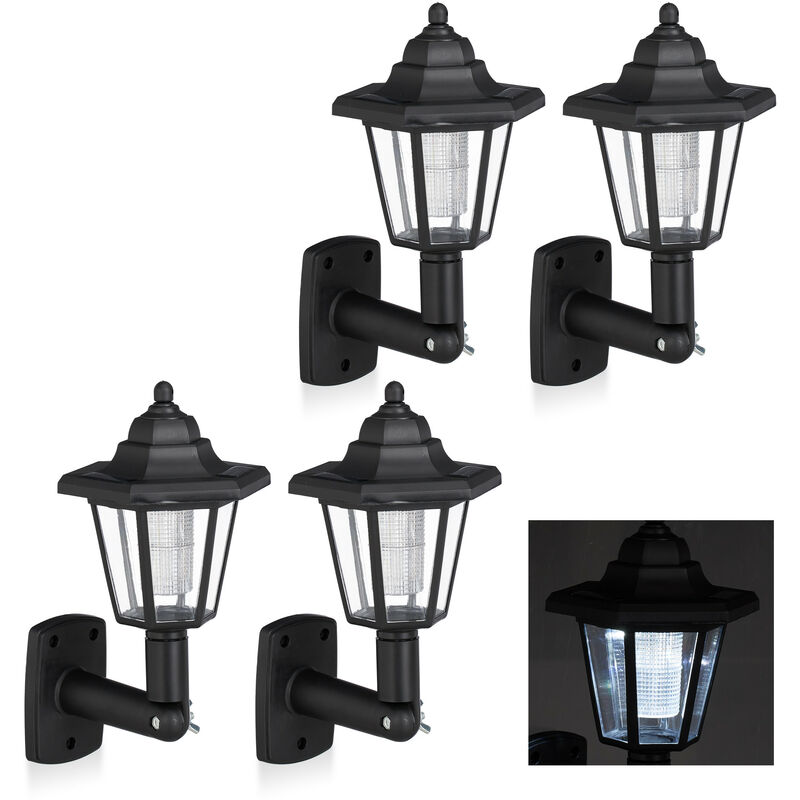 Lampe murale solaire led, lot de 4, Applique solaire vintage, jardin, Lanterne solaire, étanche, noir