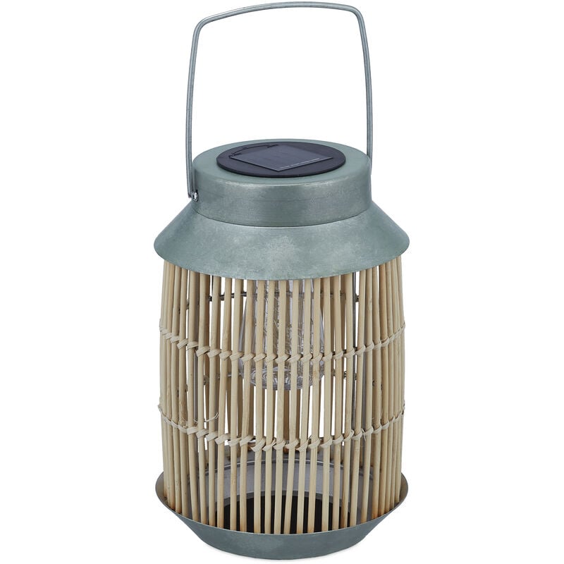 Lampe solaire d'extérieur, lanterne led intégrée, jardin, balcon, terrasse, luminaire extérieur, rotin, marron - Relaxdays