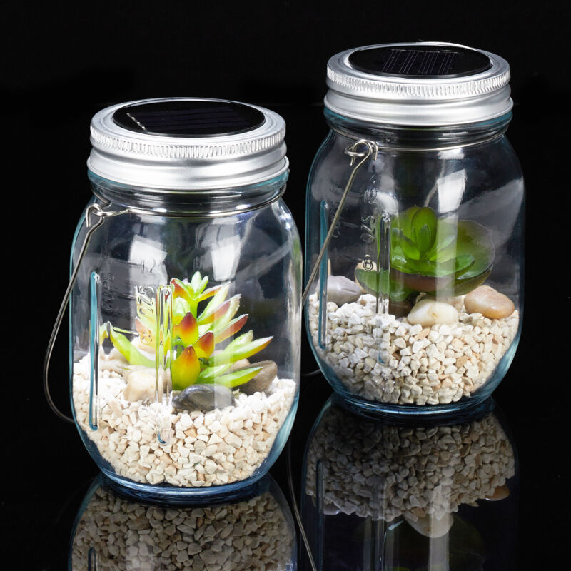 Lampe solaire, en verre, jeu de 8, éclairage 4 LEDs, blanc froid, capteur crépusculaire, intérieur, extérieur