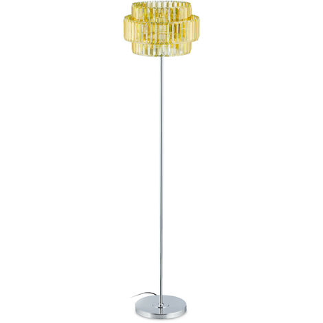 Relaxdays Lampe sur pied, abat-jour aspect cristal, pied et socle ronds, douille E27, moderne, 150 x 34 cm, or/argent