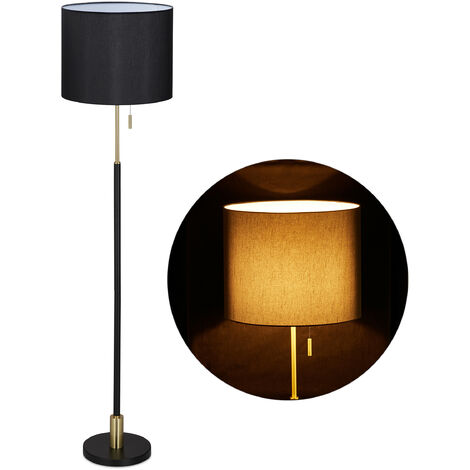   Lampe sur pieds, de salon E27, câble, abat-jour en tissu D 40 cm,lampadaire vintage 163 cm de haut,noir doré