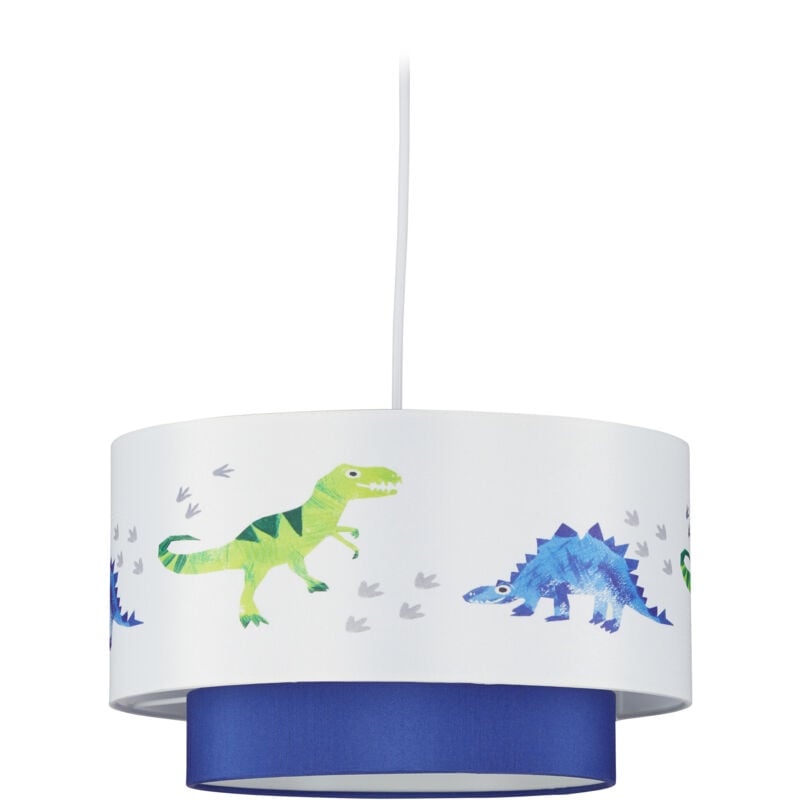 Lampe suspension Dinosaure,abat-jour rond motifs animaux, pour chambre d'enfants, HxD 126x30cmbleu,blanc - Relaxdays