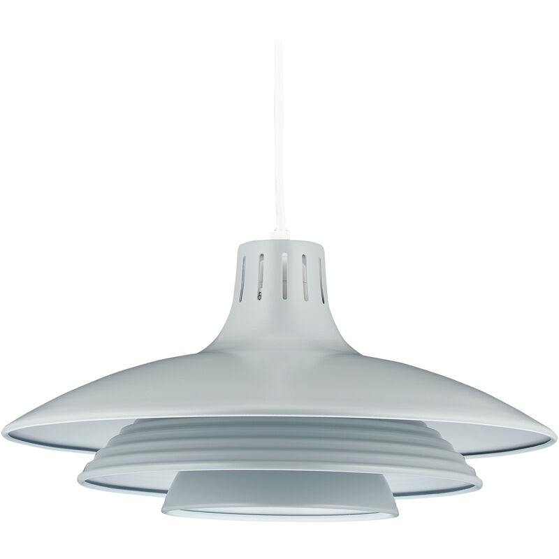 Lampe à suspension, plafonnier moderne, abat-jour métal, HxD : 102 x 36 cm, E27, cuisine chambre salon, gris - Relaxdays