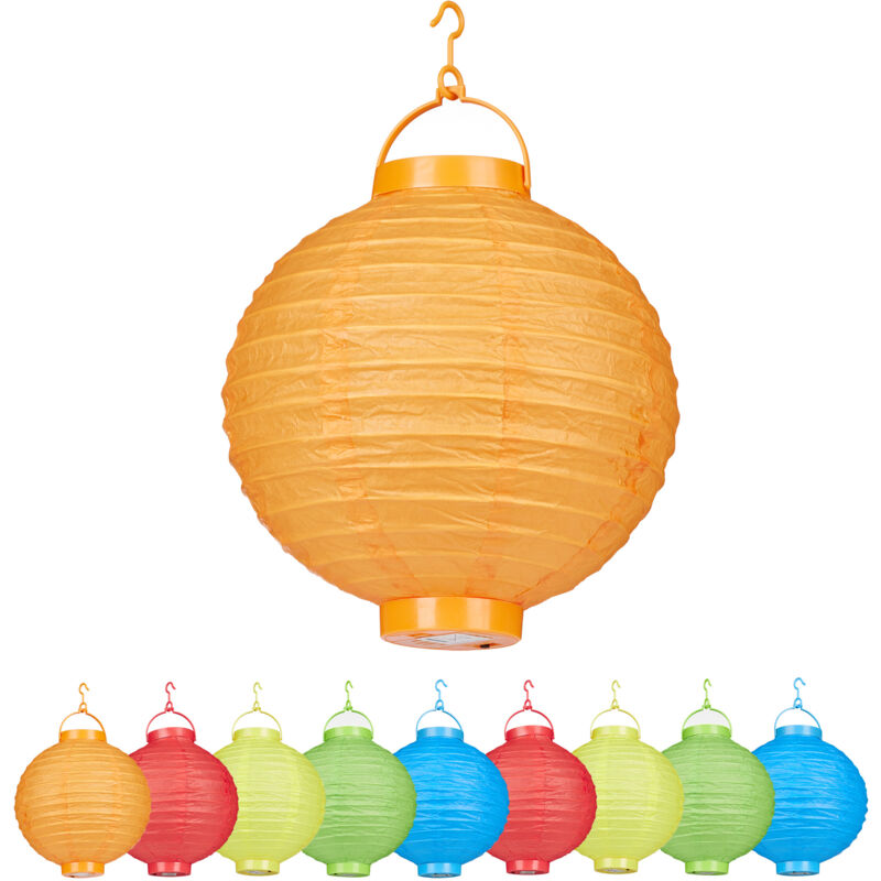Lampion chinois led abat-jour papier lanterne boule 20 cm rond décoration set de 10 à piles, coloré - Relaxdays